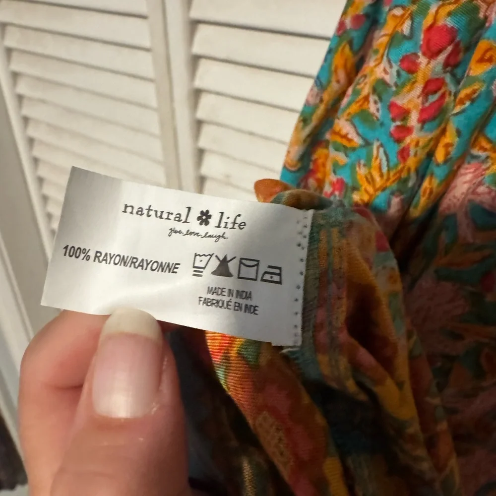 NATURAL LIFE Floral Mini Dress with Teal and Orange Accents - Picture 5 of 5